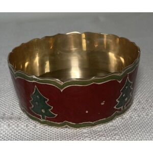 Brass Holiday Christmas Tree‎ Enameled Bowl!